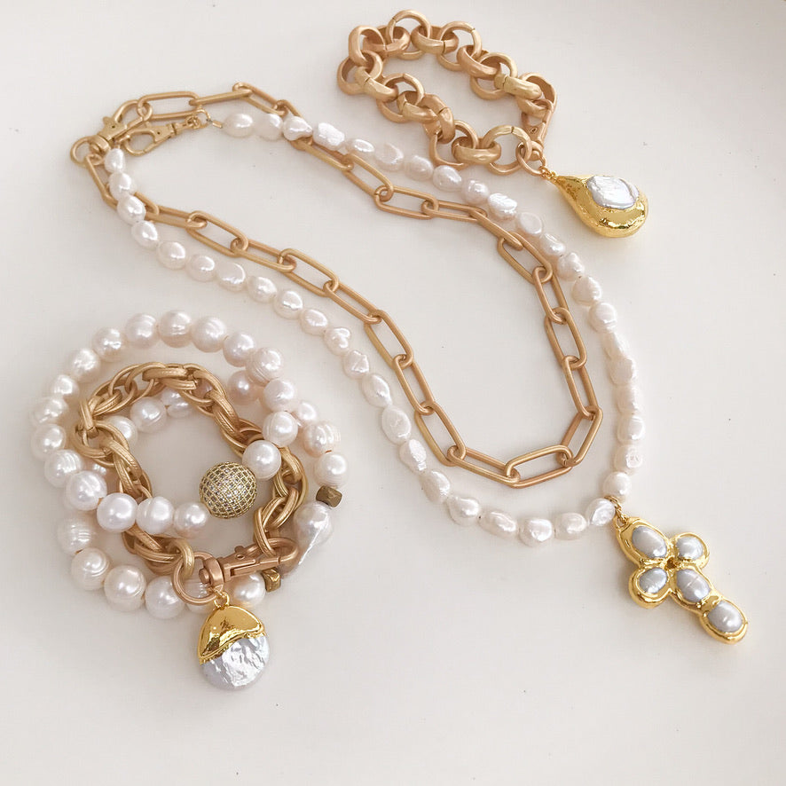 Mini Freshwater Pearl Cross on Freshwater Pearls