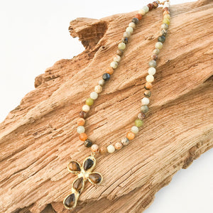 Gemstone Cross on 8mm Gemstone Necklace