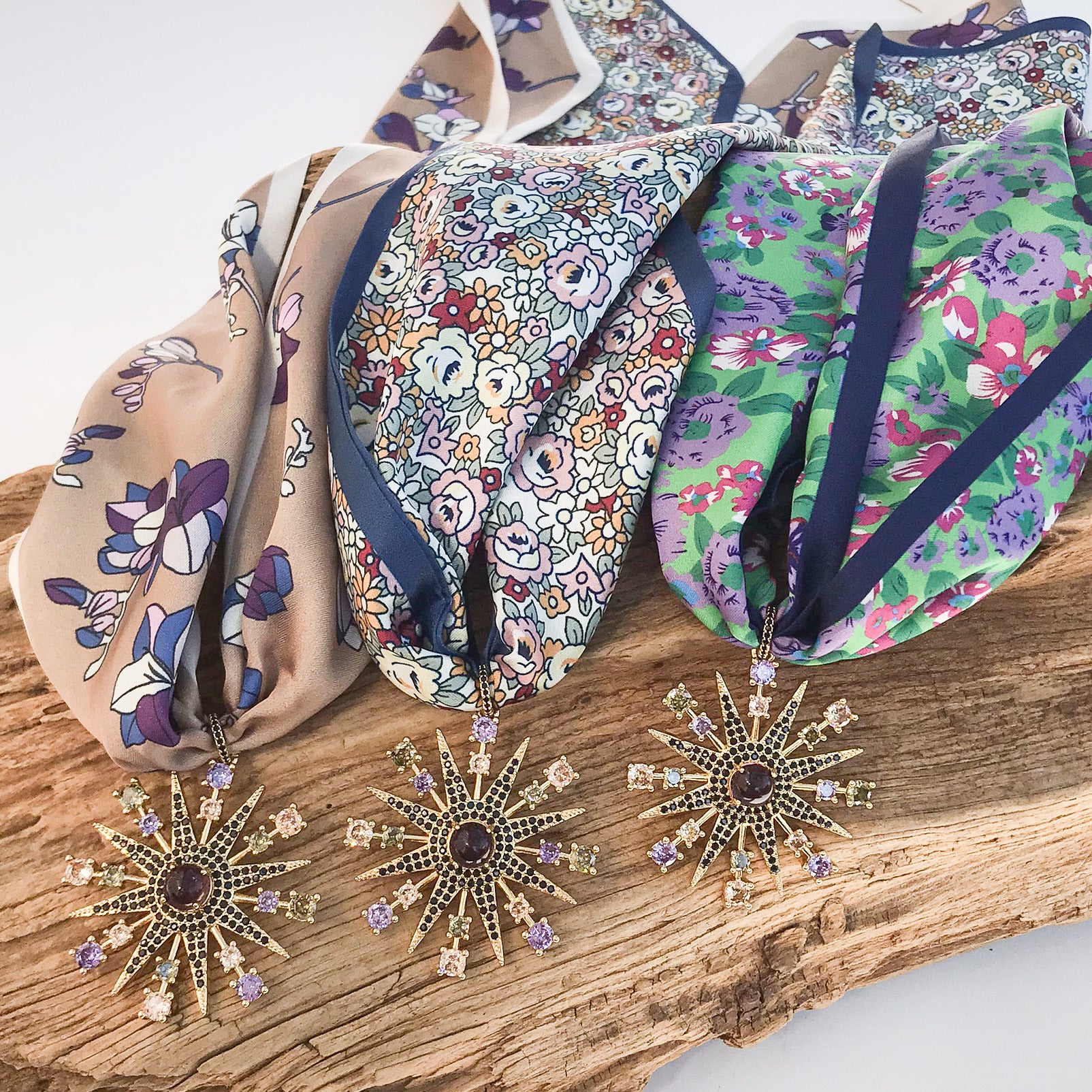 Colorful Flower on Scarf Necklace
