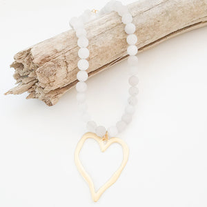 Gemstone Beaded Necklace w/ XL Heart