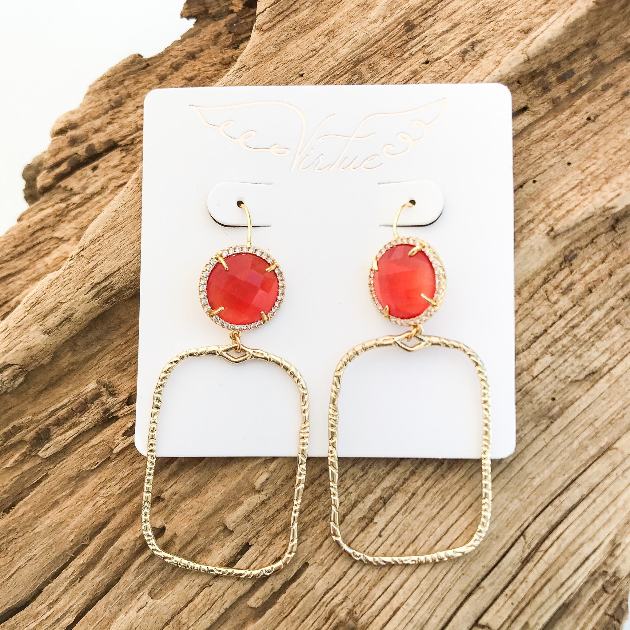 Gemstone Earrings w/ Branch Rectangle