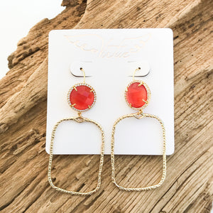 Gemstone Earrings w/ Branch Rectangle