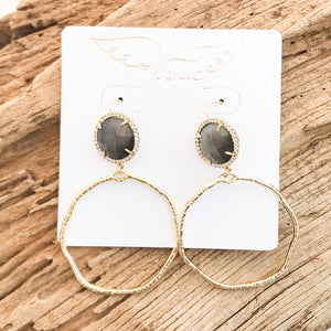 Gemstone Bezel Earrings w/ Branch Hoop