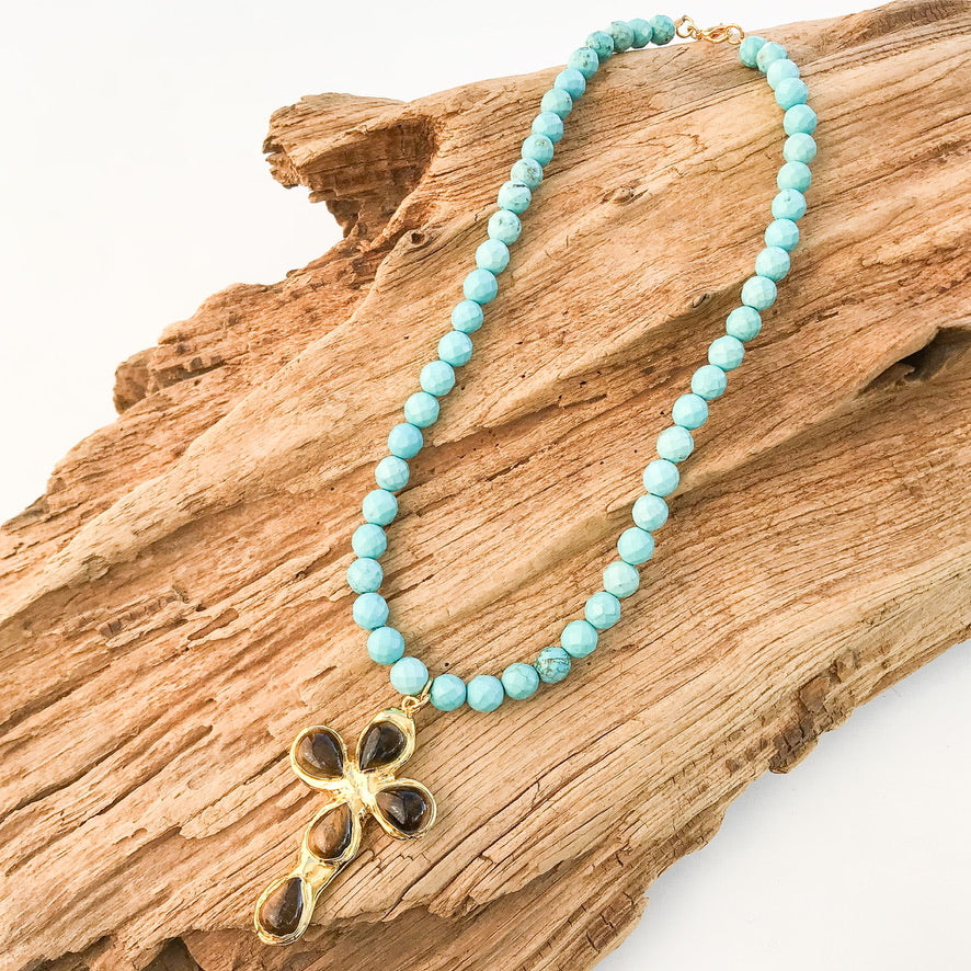 Gemstone Cross on 8mm Gemstone Necklace