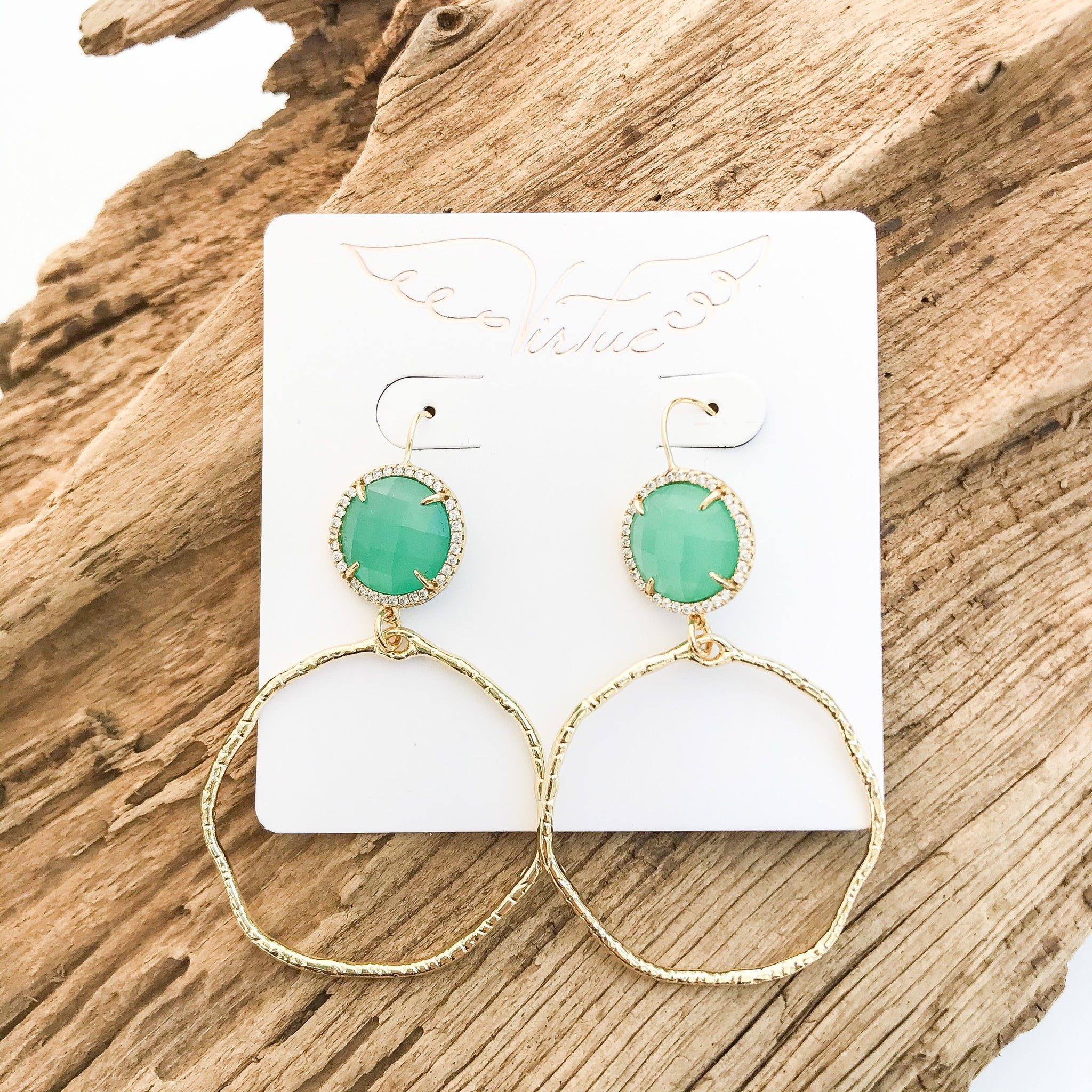 Gemstone Bezel Earrings w/ Branch Hoop