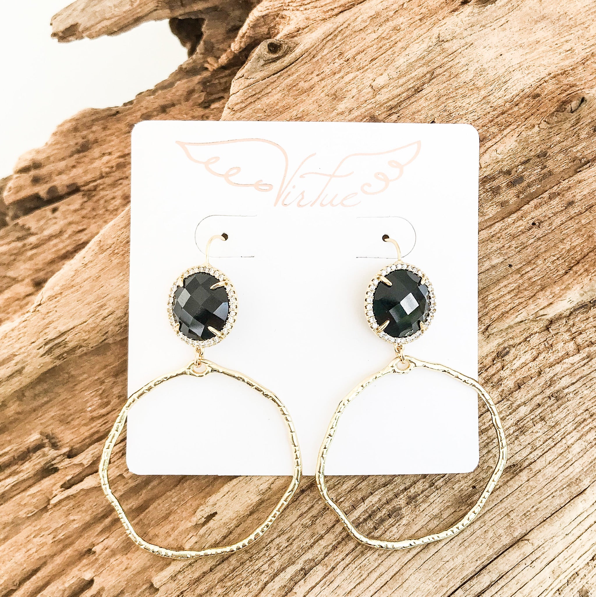 Gemstone Bezel Earrings w/ Branch Hoop