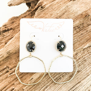 Gemstone Bezel Earrings w/ Branch Hoop
