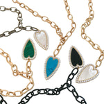 Long Pearl Trimmed Heart on Etched Chain