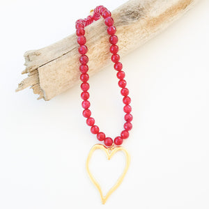 Gemstone Beaded Necklace w/ XL Heart