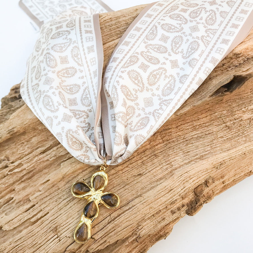 Gemstone Cross on Scarf Necklace