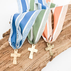 Hammered Cross on Scarf Necklace