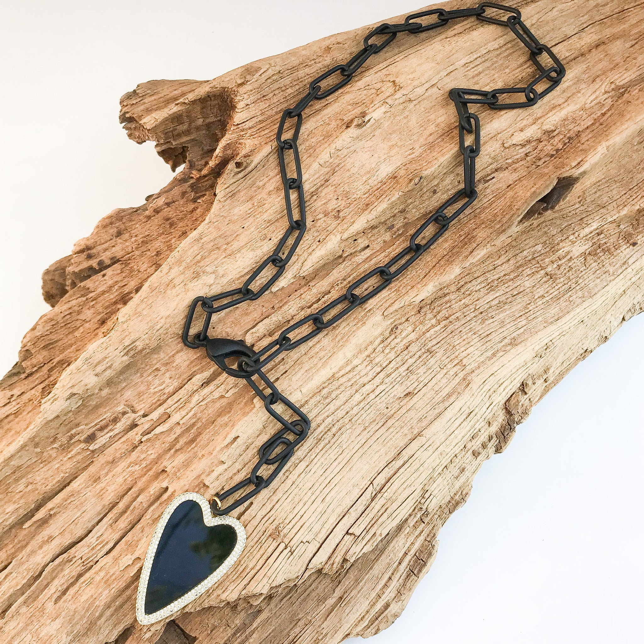 Long CZ Heart on Adjustable XL Paperclip