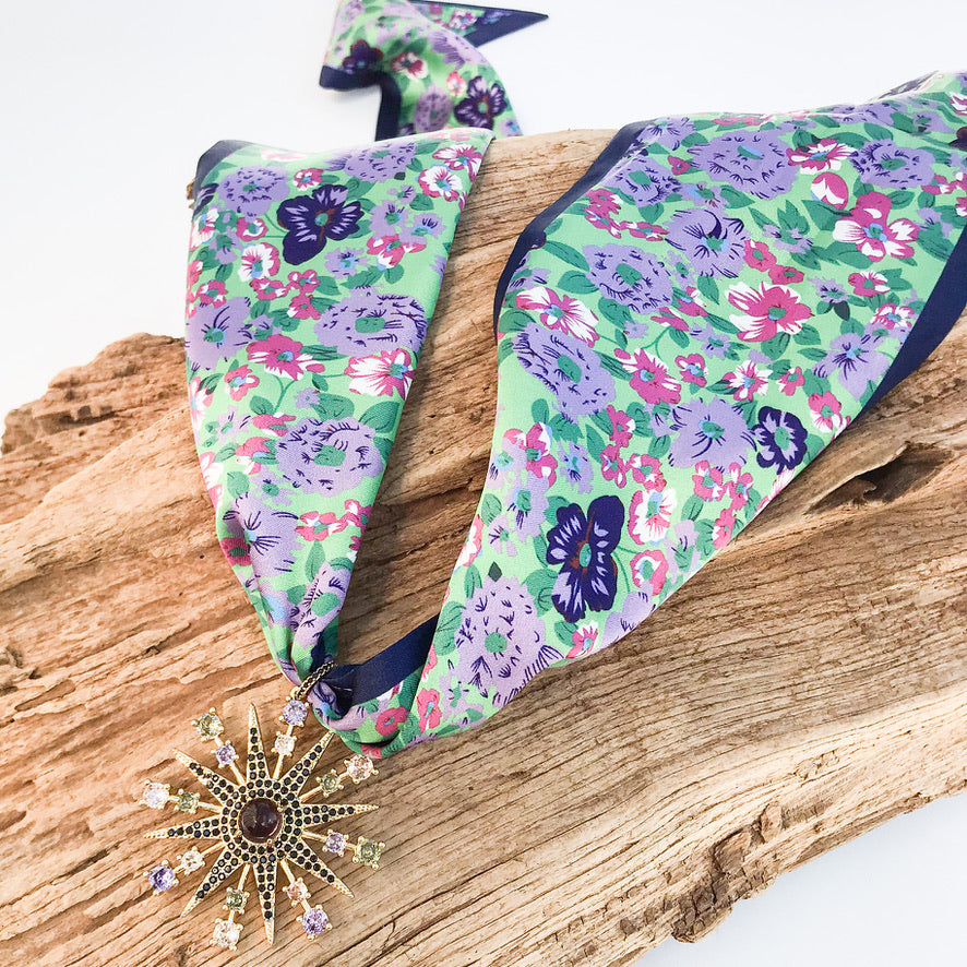 Colorful Flower on Scarf Necklace