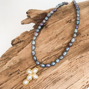 Mini Freshwater Pearl Cross on Freshwater Pearls