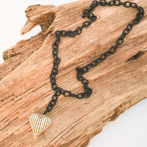 Ribbon Heart on Cable Chain Necklace