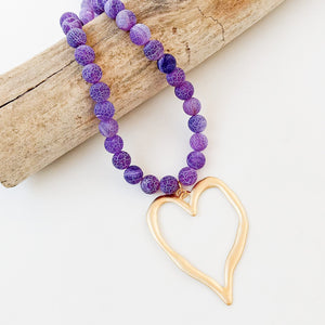 Gemstone Beaded Necklace w/ XL Heart