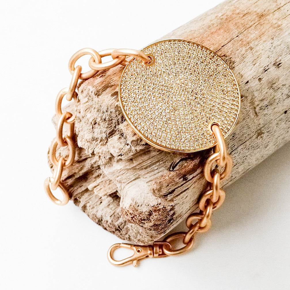 Round CZ Disc Bracelet on Cable Chain