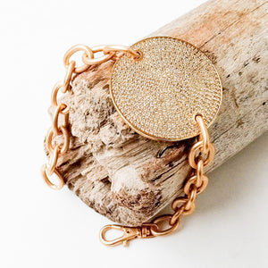 Round CZ Disc Bracelet on Cable Chain