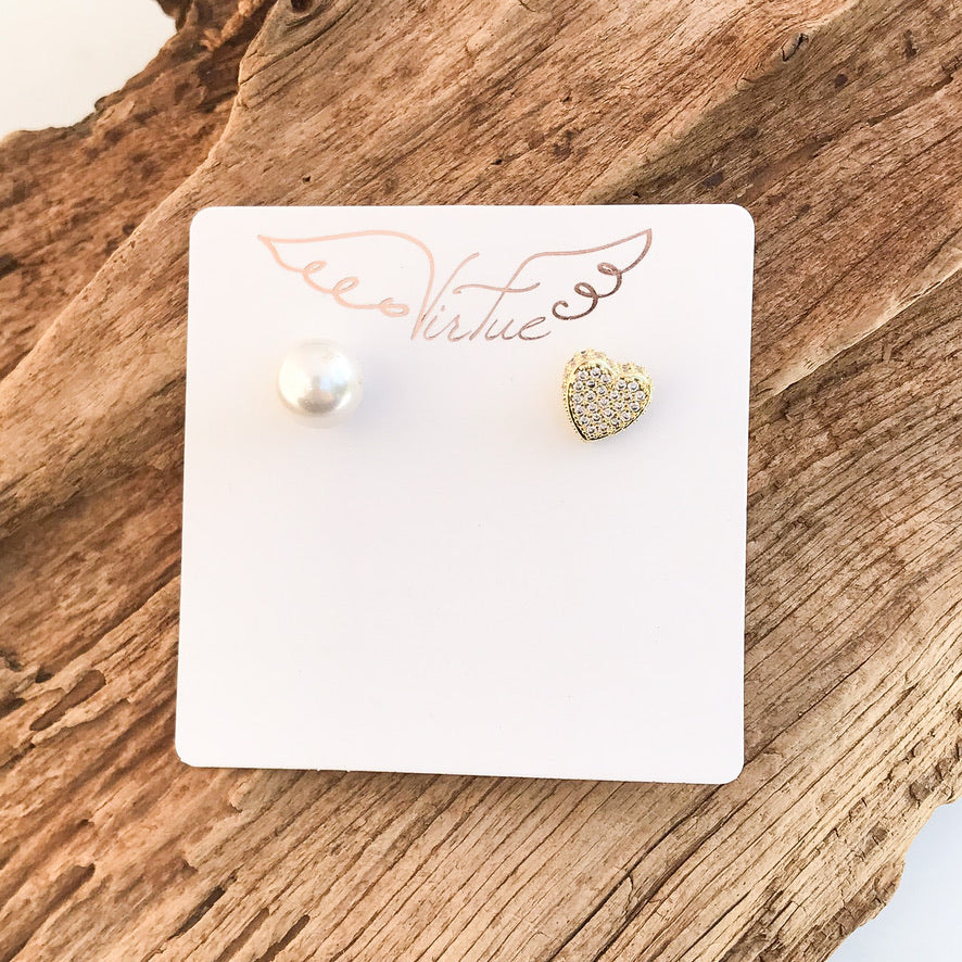 Reversible Pearl/Heart Earrings