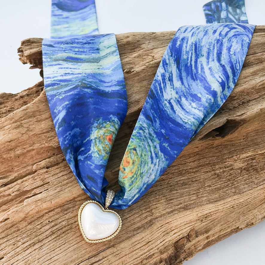 Puff Pearl Heart on Scarf Necklace