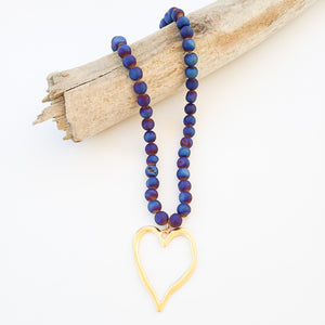 Gemstone Beaded Necklace w/ XL Heart