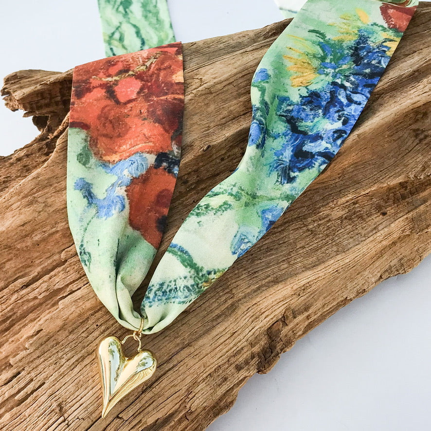 Puff Heart on Scarf Necklace