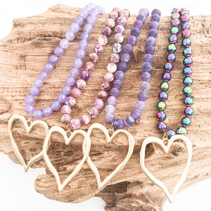 Gemstone Beaded Necklace w/ XL Heart