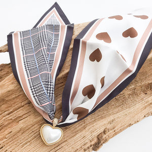 Puff Pearl Heart on Scarf Necklace