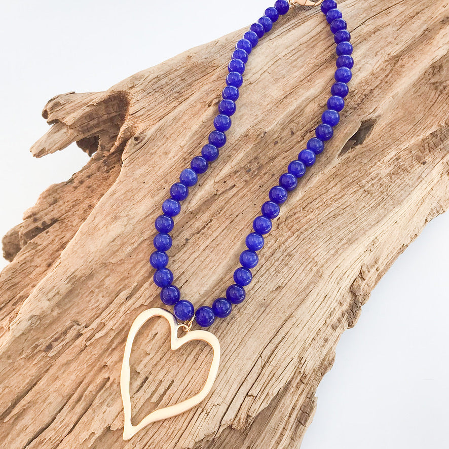Gemstone Beaded Necklace w/ XL Heart