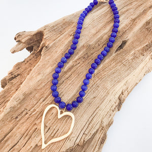 Gemstone Beaded Necklace w/ XL Heart