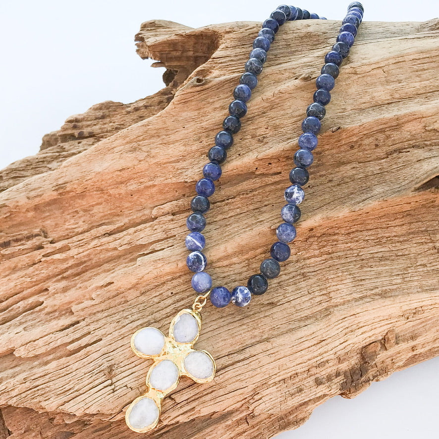 Gemstone Cross on 8mm Gemstone Necklace