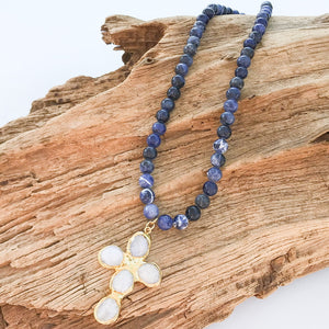Gemstone Cross on 8mm Gemstone Necklace