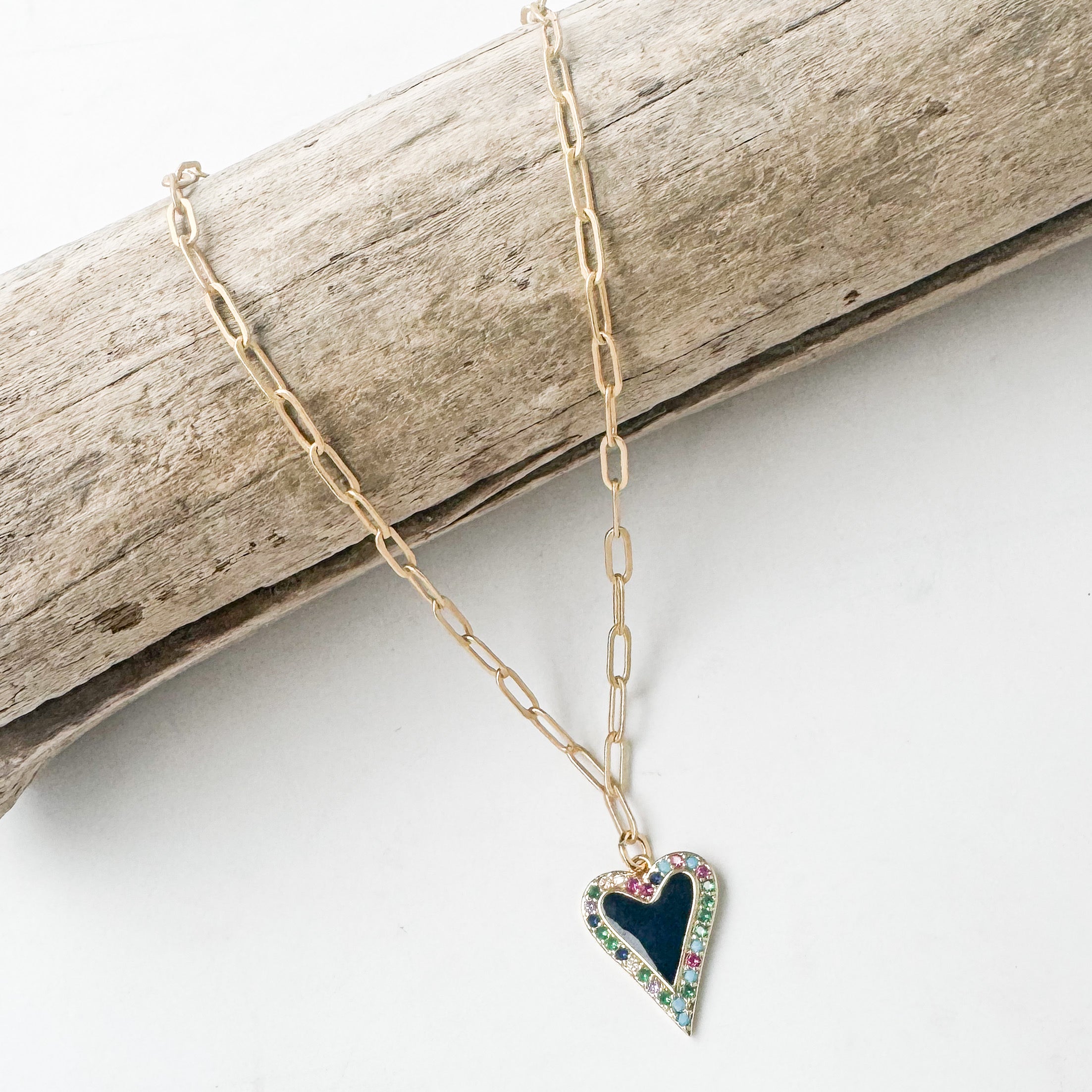 Rainbow Trim Enamel Heart