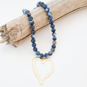 Gemstone Beaded Necklace w/ XL Heart