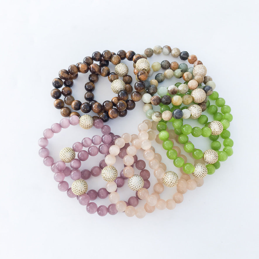 Gemstone Pave Ball Bracelets