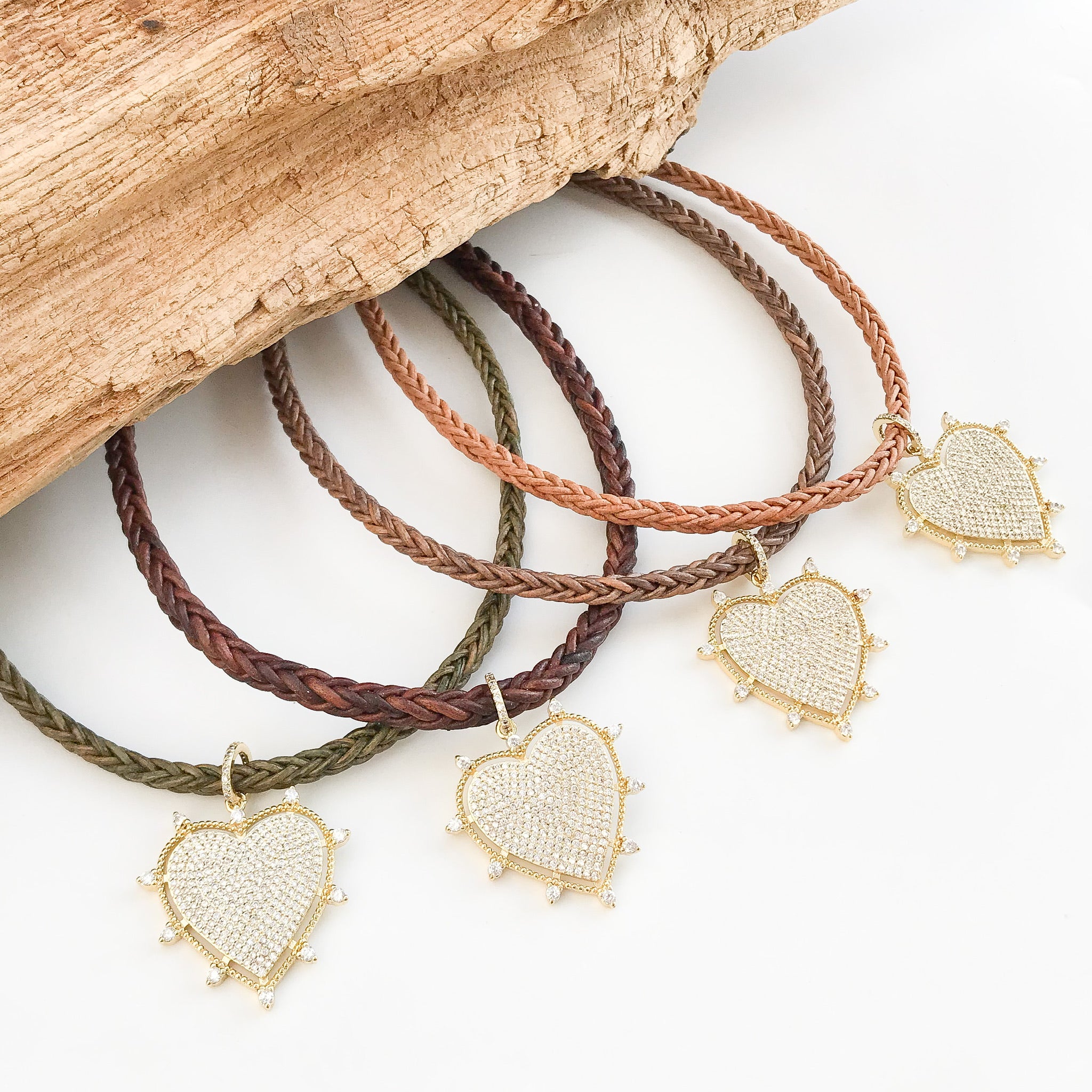 Rhinestone Studded Heart on Leather Necklace