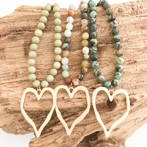 Gemstone Beaded Necklace w/ XL Heart