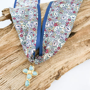 Gemstone Cross on Scarf Necklace