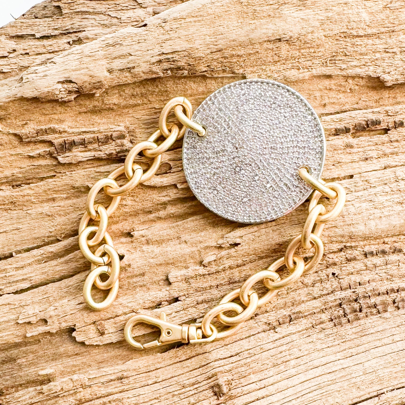 Round CZ Disc Bracelet on Cable Chain
