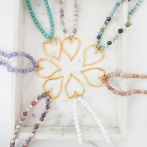 Gemstone Beaded Necklace w/ XL Heart