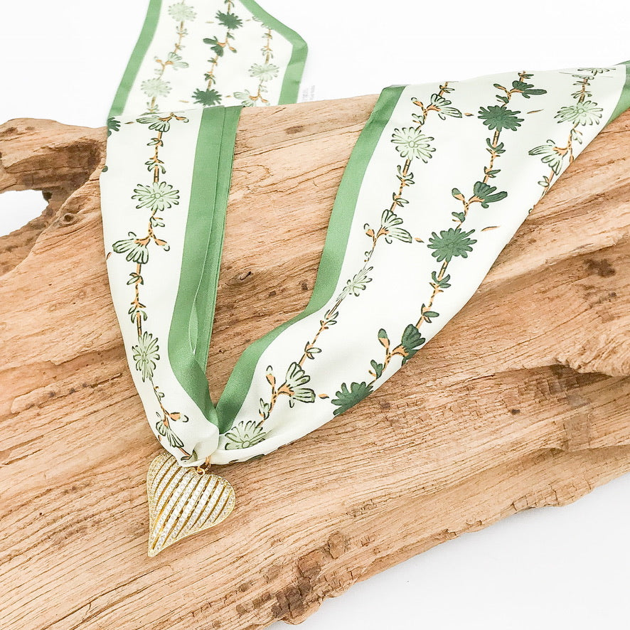 Ribbon CZ Heart On Scarf Necklace