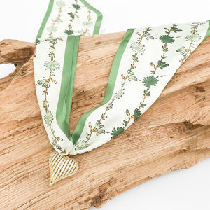 Ribbon CZ Heart On Scarf Necklace