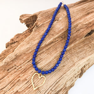 8mm Gemstone Necklace w/ Medal Heart