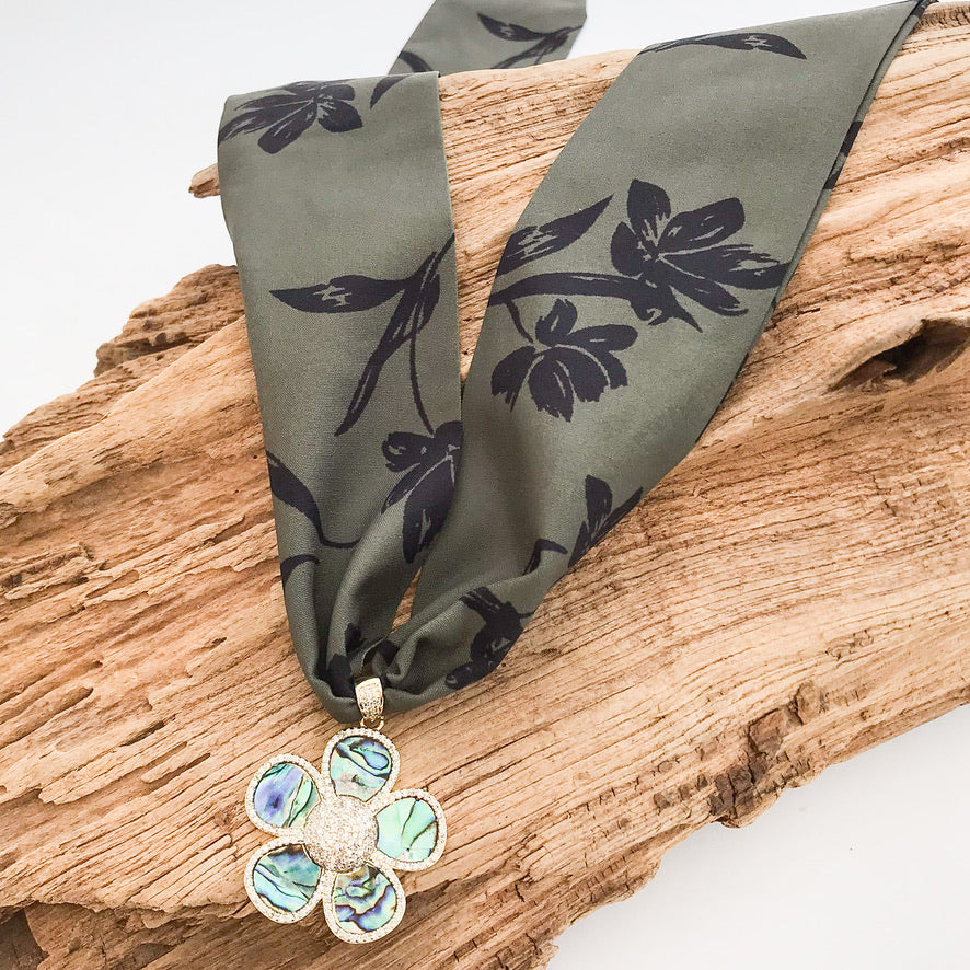 Ornate Flower on Scarf Necklace