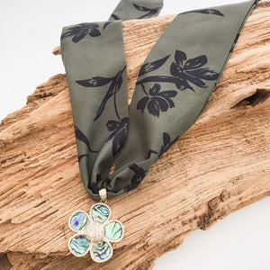 Ornate Flower on Scarf Necklace