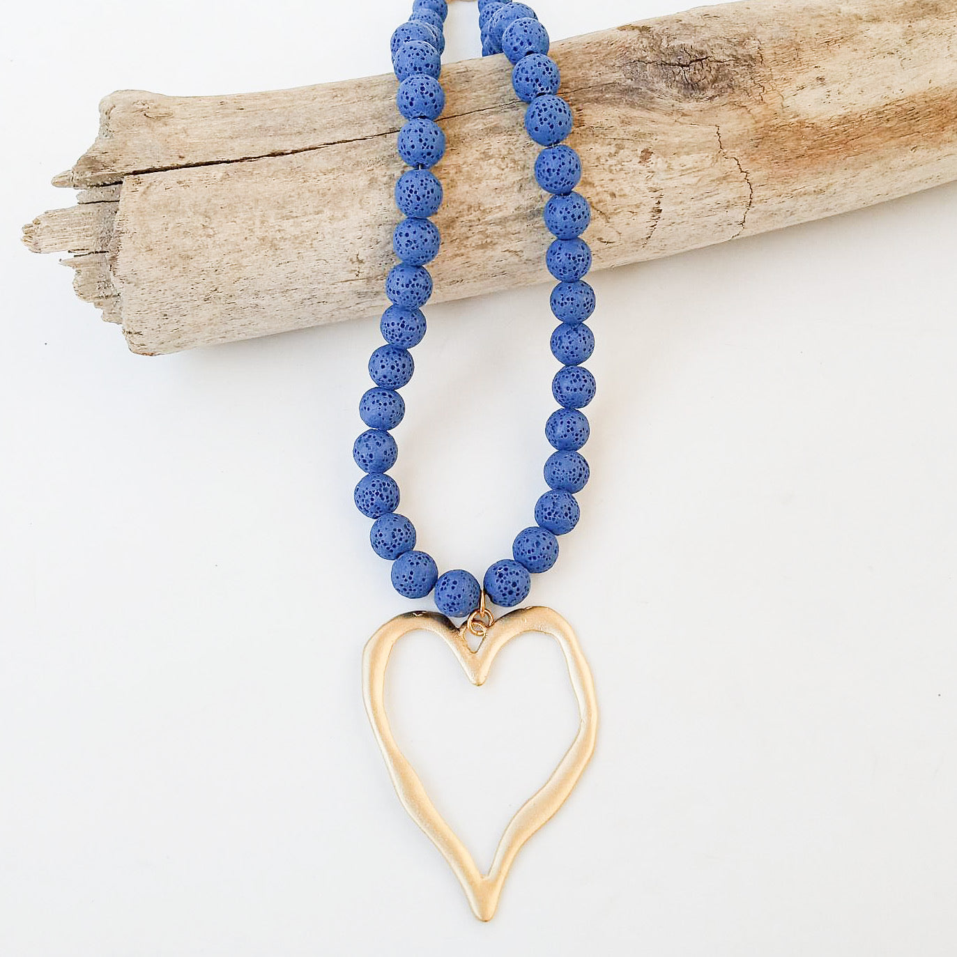 Gemstone Beaded Necklace w/ XL Heart