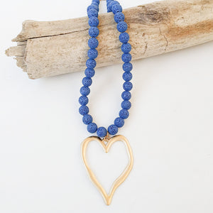 Gemstone Beaded Necklace w/ XL Heart