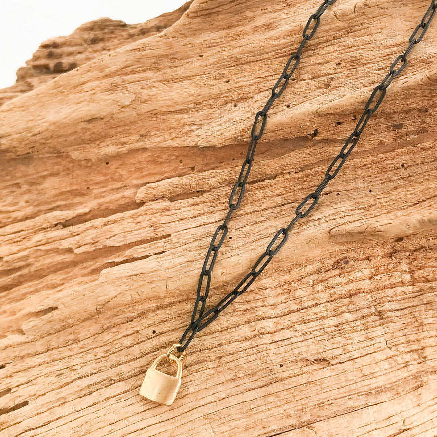 Small Lock on Sm Paperclip Necklace