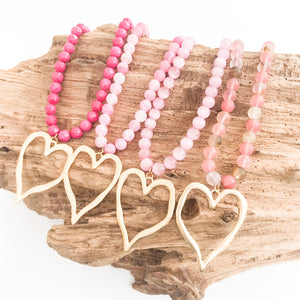 Gemstone Beaded Necklace w/ XL Heart