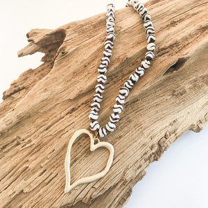 Gemstone Beaded Necklace w/ XL Heart